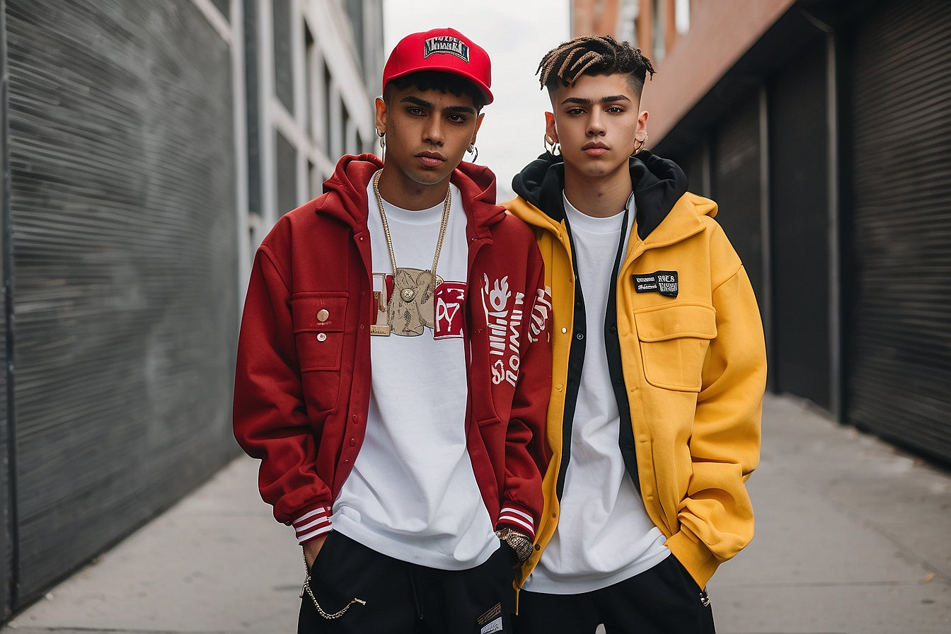 Deux jeunes garçons portant des vêtements streetwear