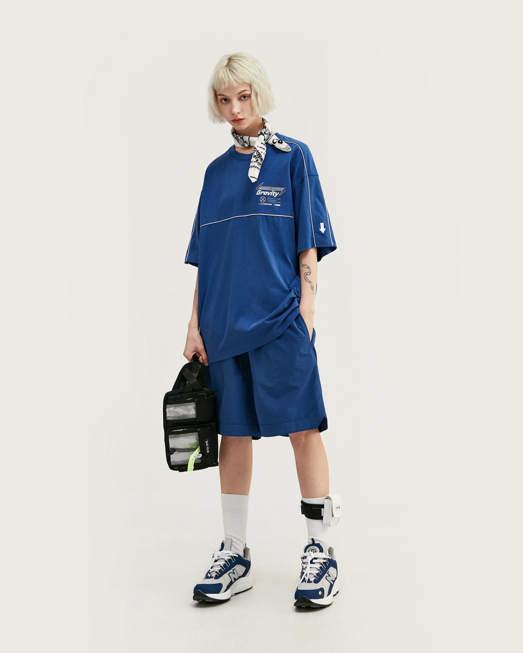 T-shirt oversize avec logo en relief - Bleu