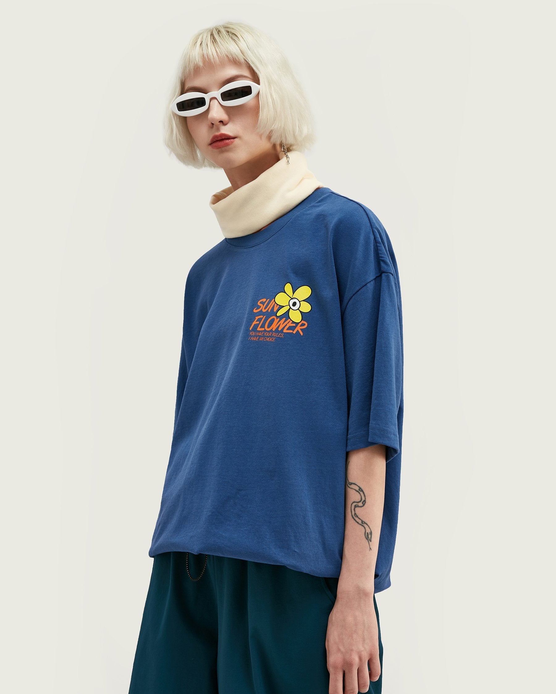 T-shirt fleur - Bleu