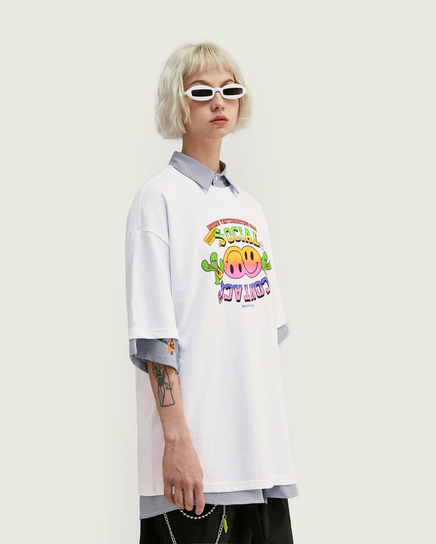 T-shirt Streetwear à logo emoji - Blanc