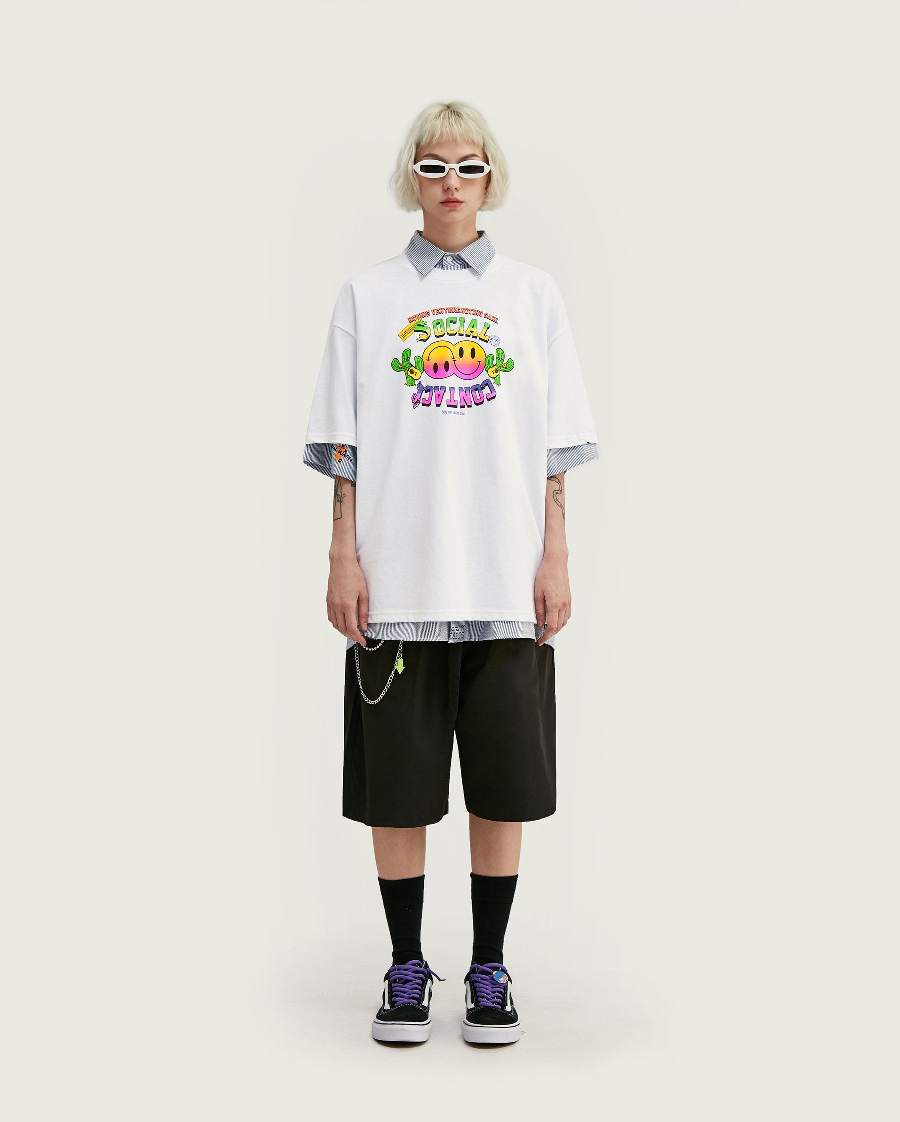 T-shirt Streetwear à logo emoji - Blanc