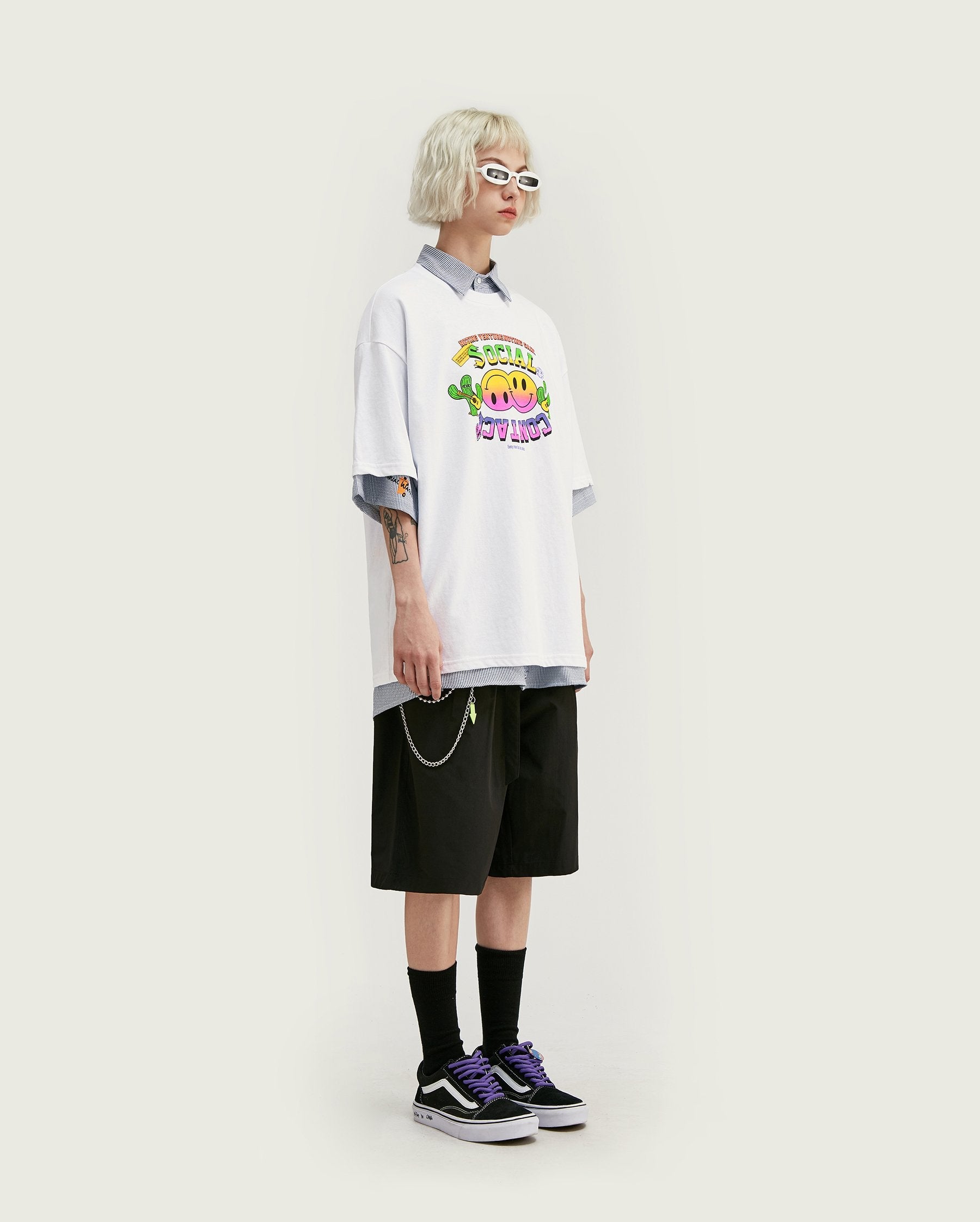 T-shirt Streetwear à logo emoji - Blanc