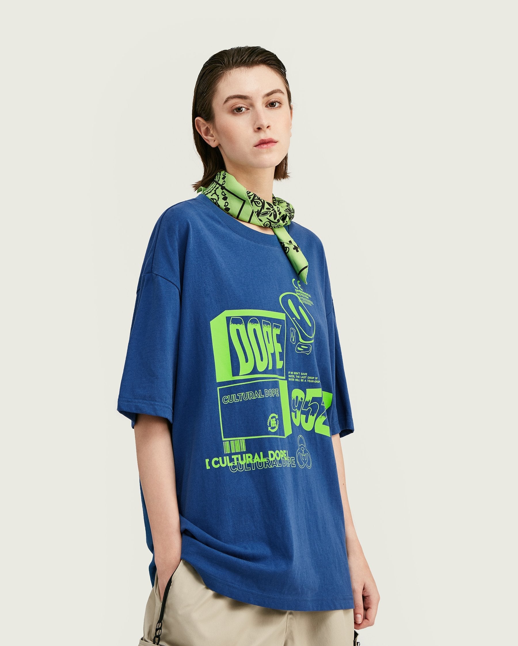 T-shirt Streetwear à imprimé fluo - Bleu