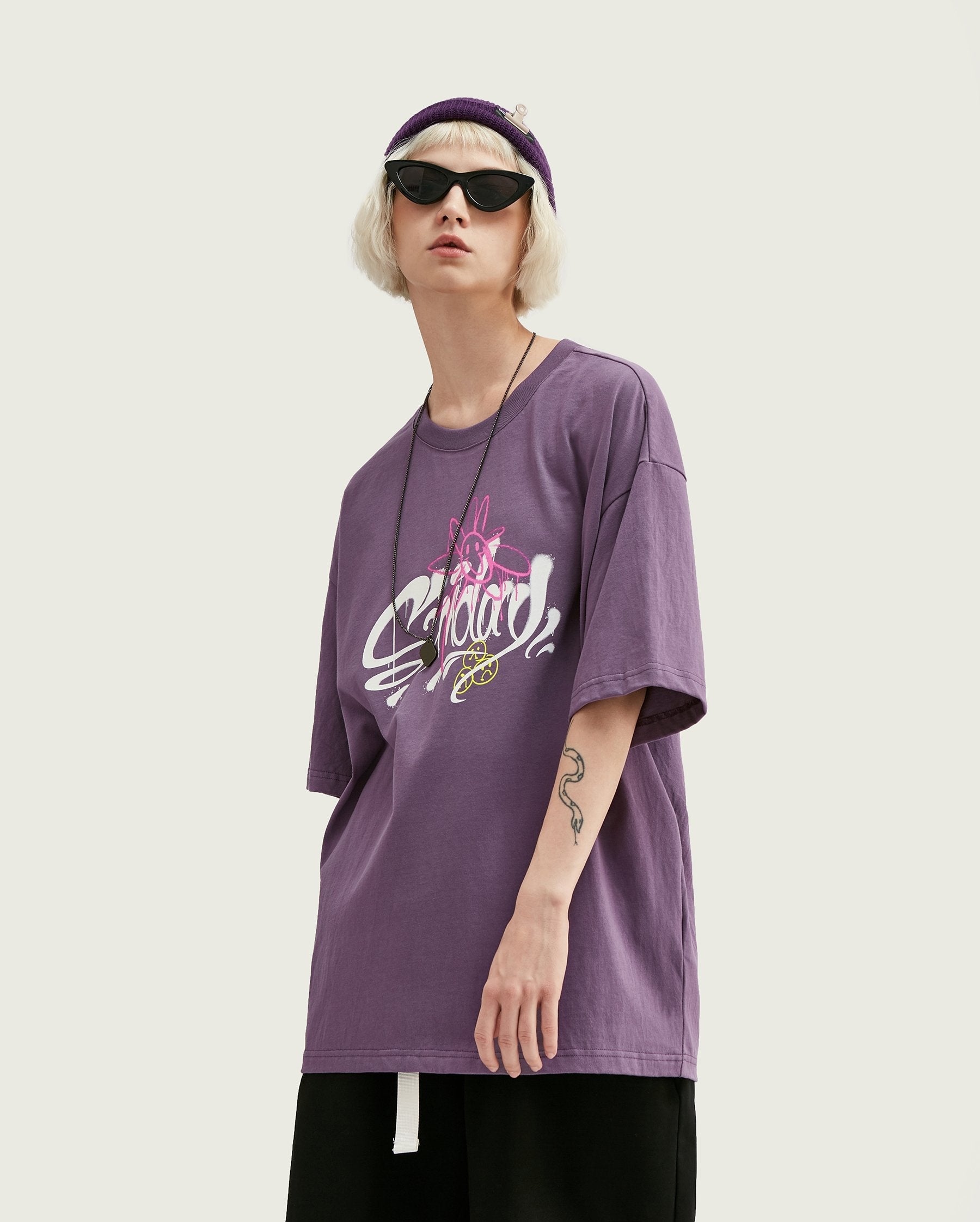 T-shirt Streetwear à col ras du cou - Violet