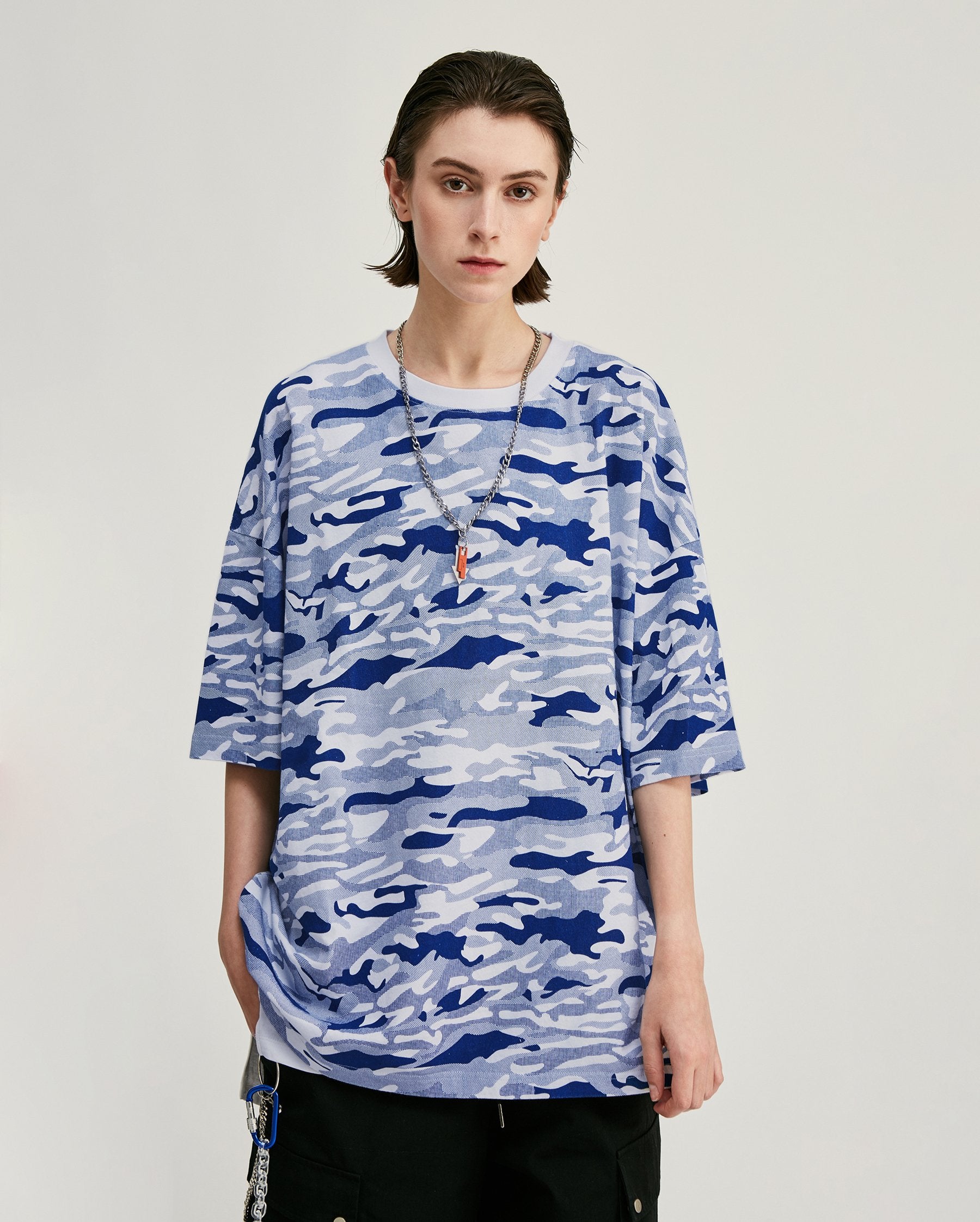 T-shirt Streetwear à effet camouflage - Bleu